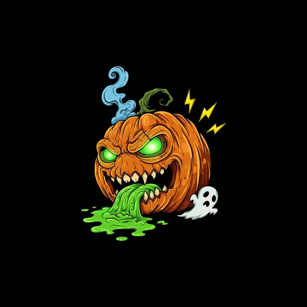Evil Halloween Pumpkin Vomiting Green Slime vector
