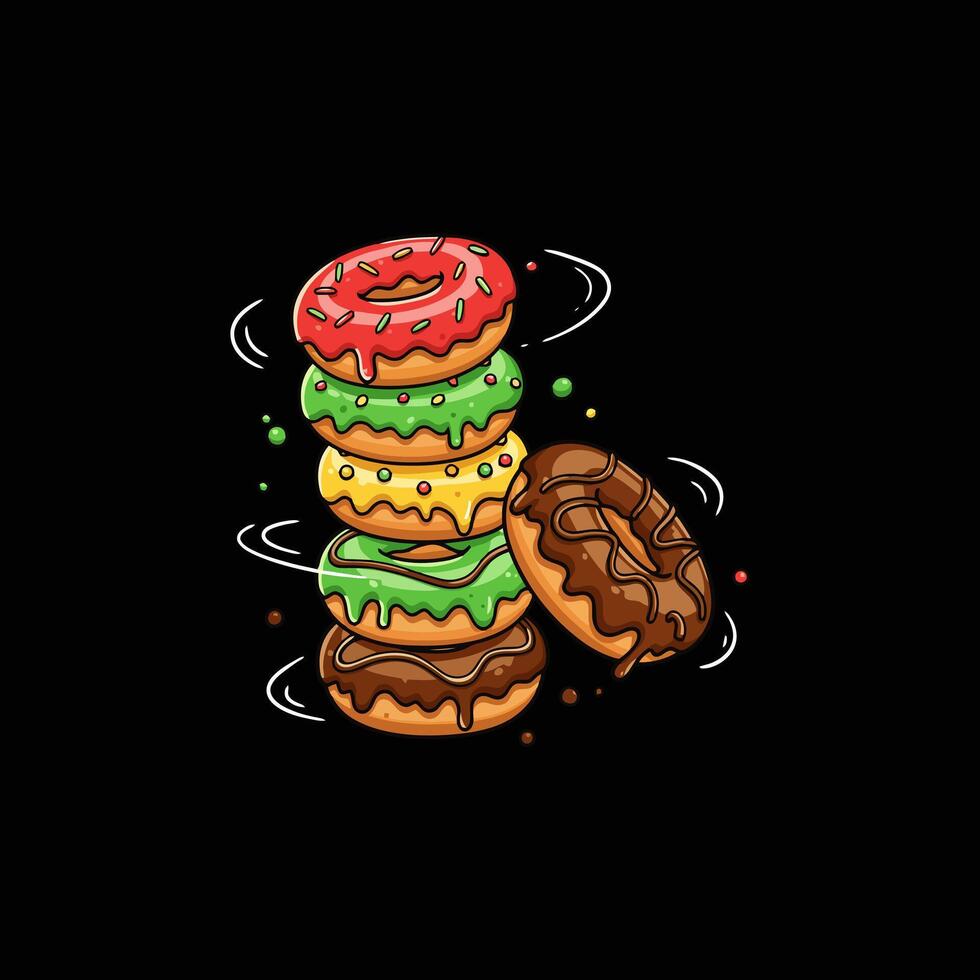 A Stack of Colorful Donuts Spinning Delightfully vector
