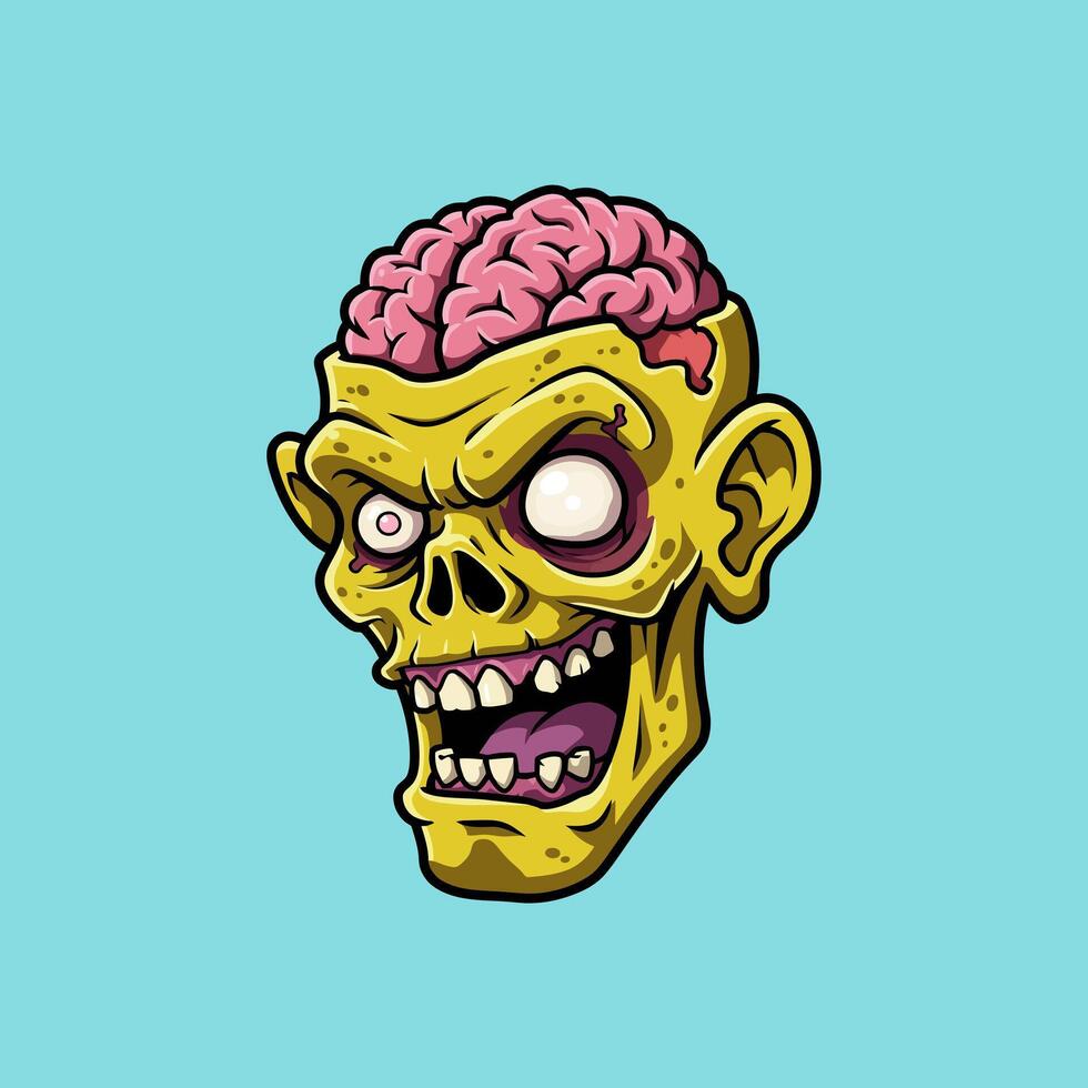 A grinning zombie head reveals its brain vector
