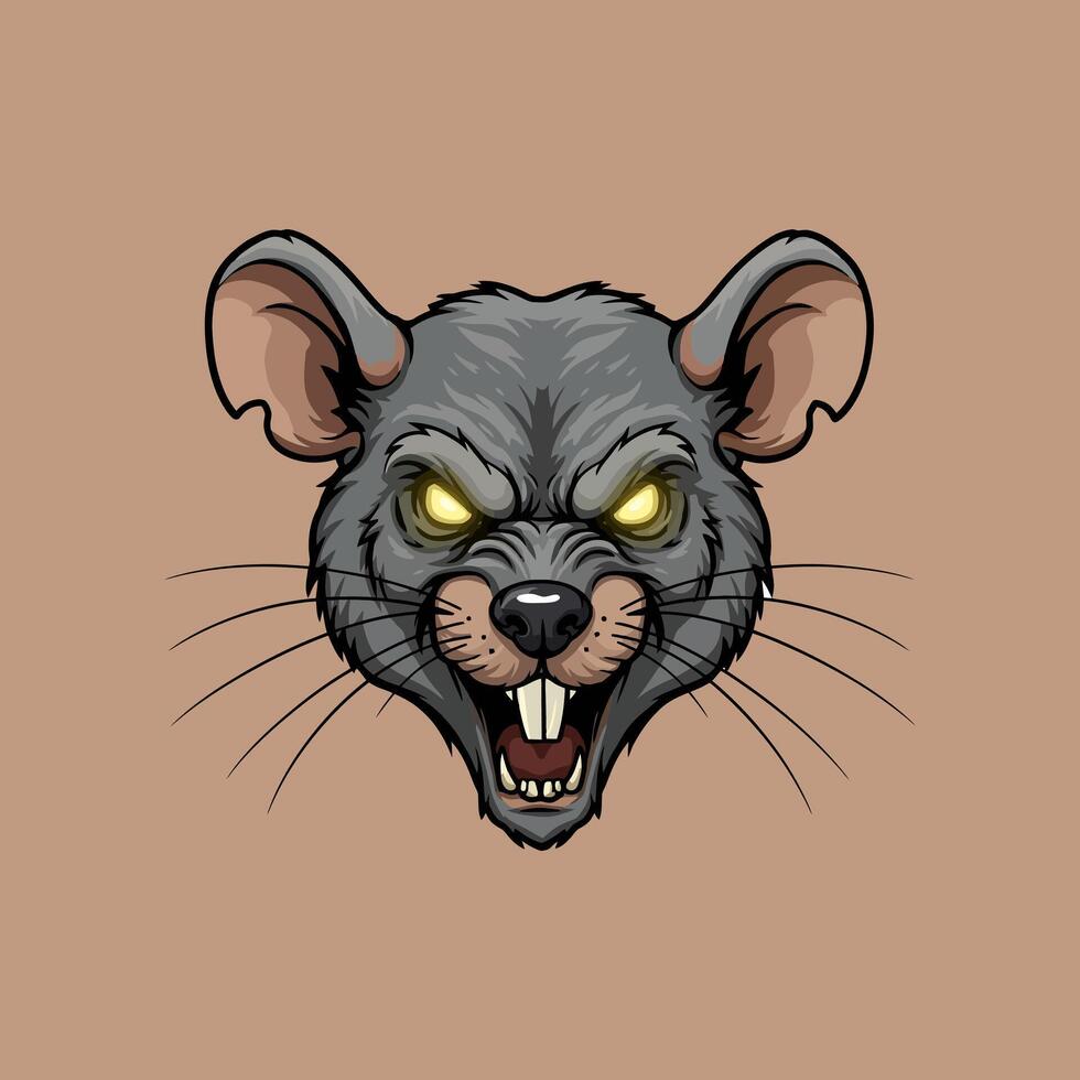 Angry Rat Head Glaring With Glowing Eyes vector