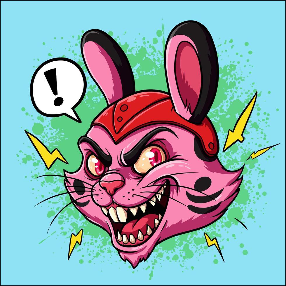 Angry Pink Rabbit Wearing Headgear Shows Warning vector