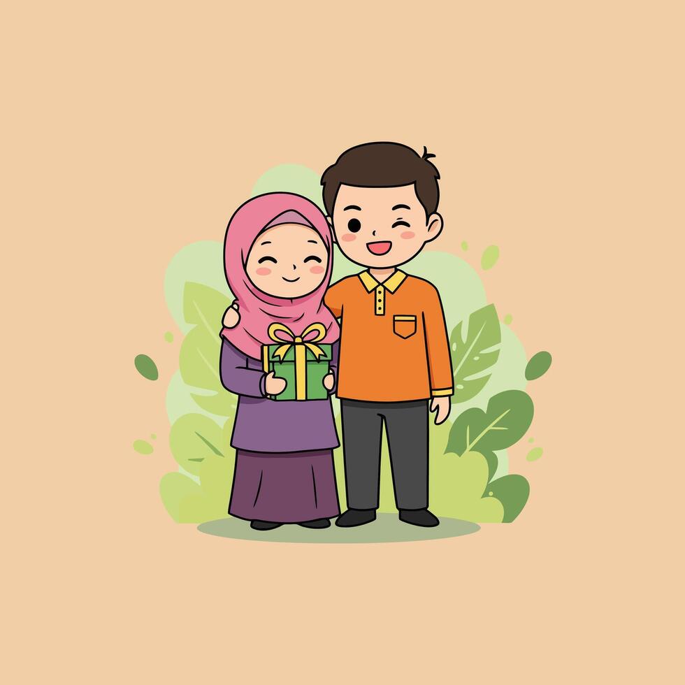 Happy Couple Exchanging Gift Showing Affectionate Bond vector