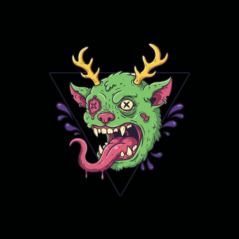 Grotesque Green Monster with Antlers and Long Tongue vector
