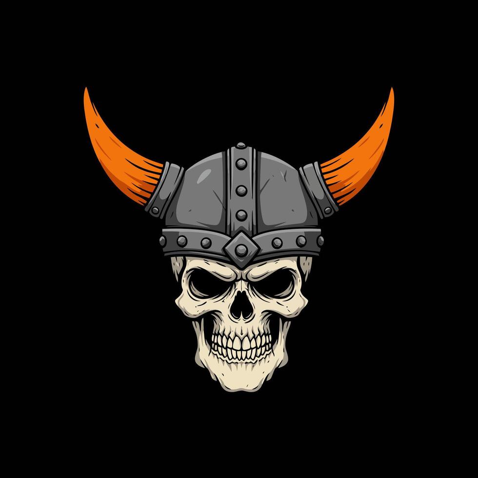 Viking Skull Wearing Horned Helmet Design vector