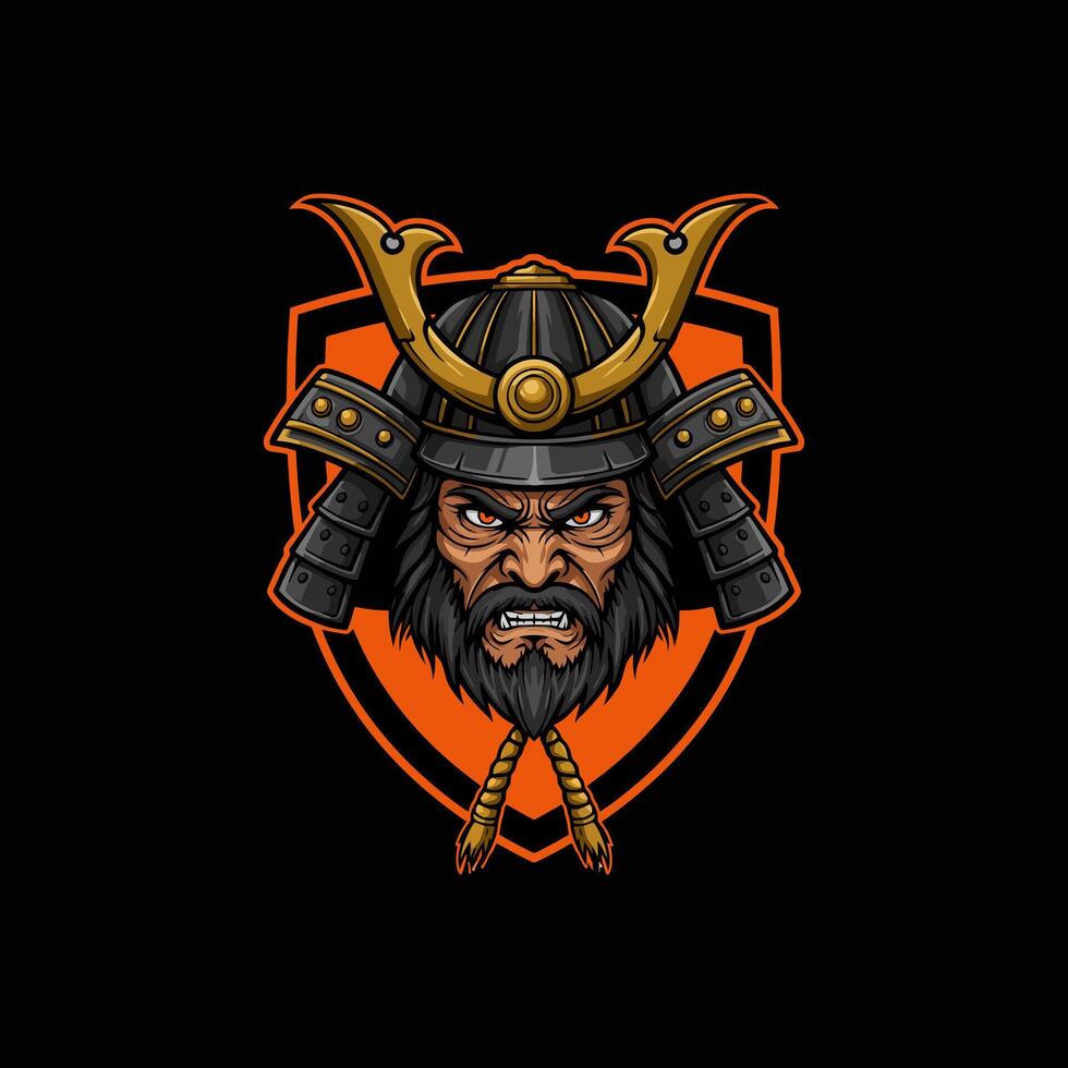 Fierce Samurai Warrior Head in Full Armor vector