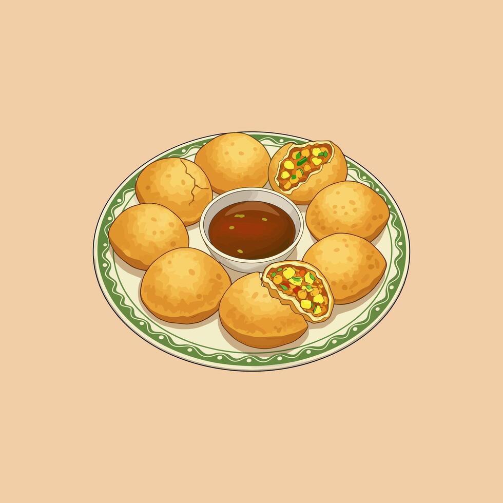 Delicious Stuffed Breads Served on a Plate with Sauce vector