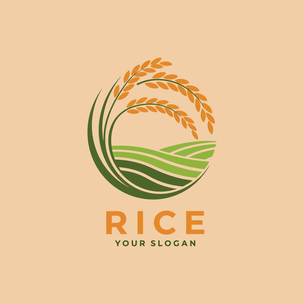 Rice Paddy Fields Logo Design Featuring Golden Rice Stalks vector