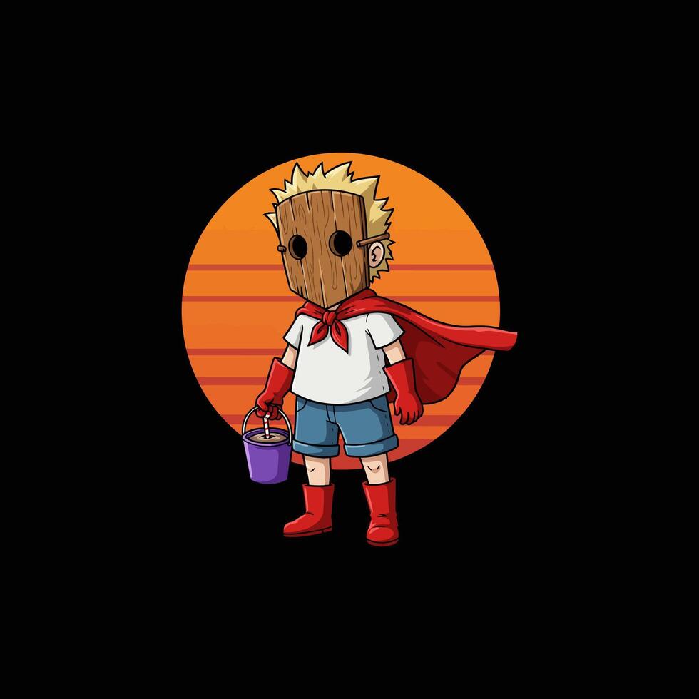 Wooden Masked Child Superhero Sunset Drink vector