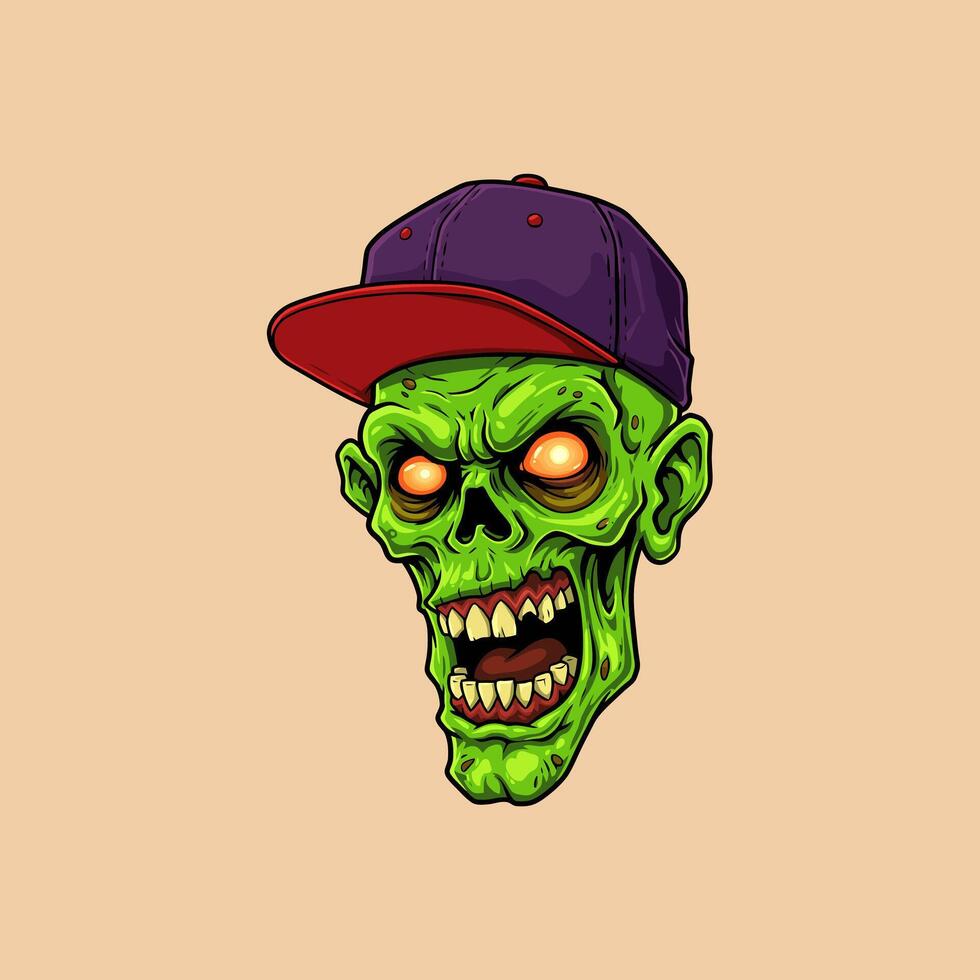 Green Zombie Skull Wearing a Baseball Cap vector