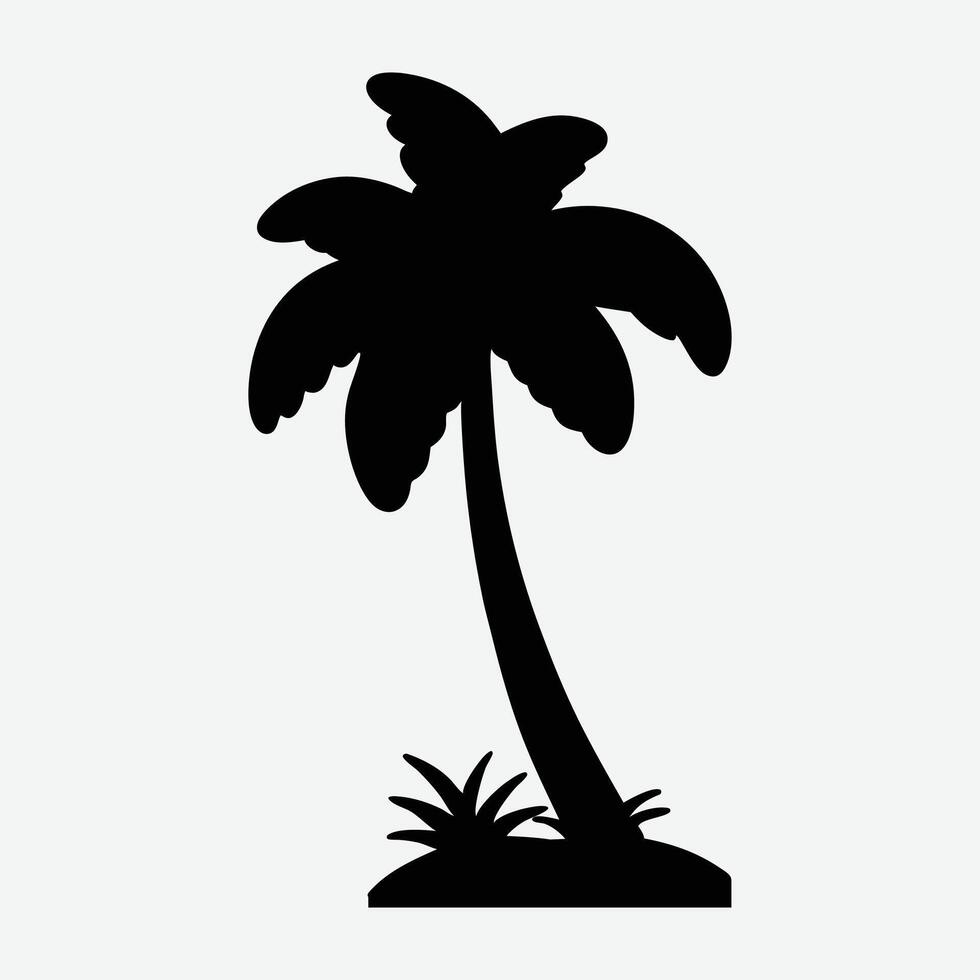 A Palm tree silhouette isolated on a white background, Tropical palm tree black clipart. Tropical palm tree vector
