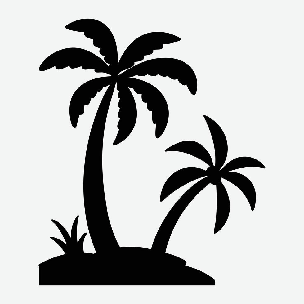 Tropical Palm tree silhouette isolated on a white background, Tropical palm tree black clipart. vector