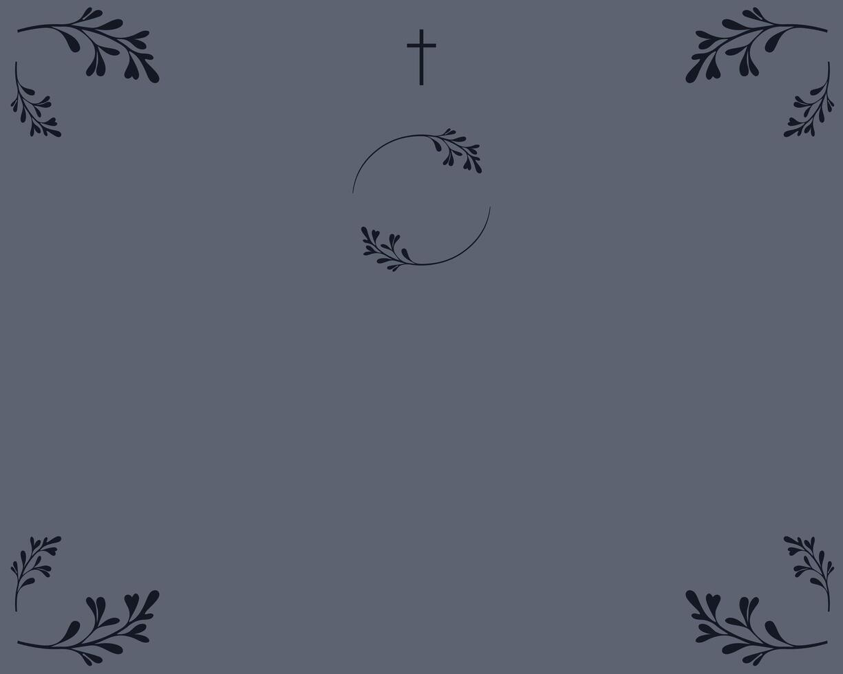 Funeral empty card. Empty card. Digital Funeral invitation. Grey background with funeral cross and leaves vector