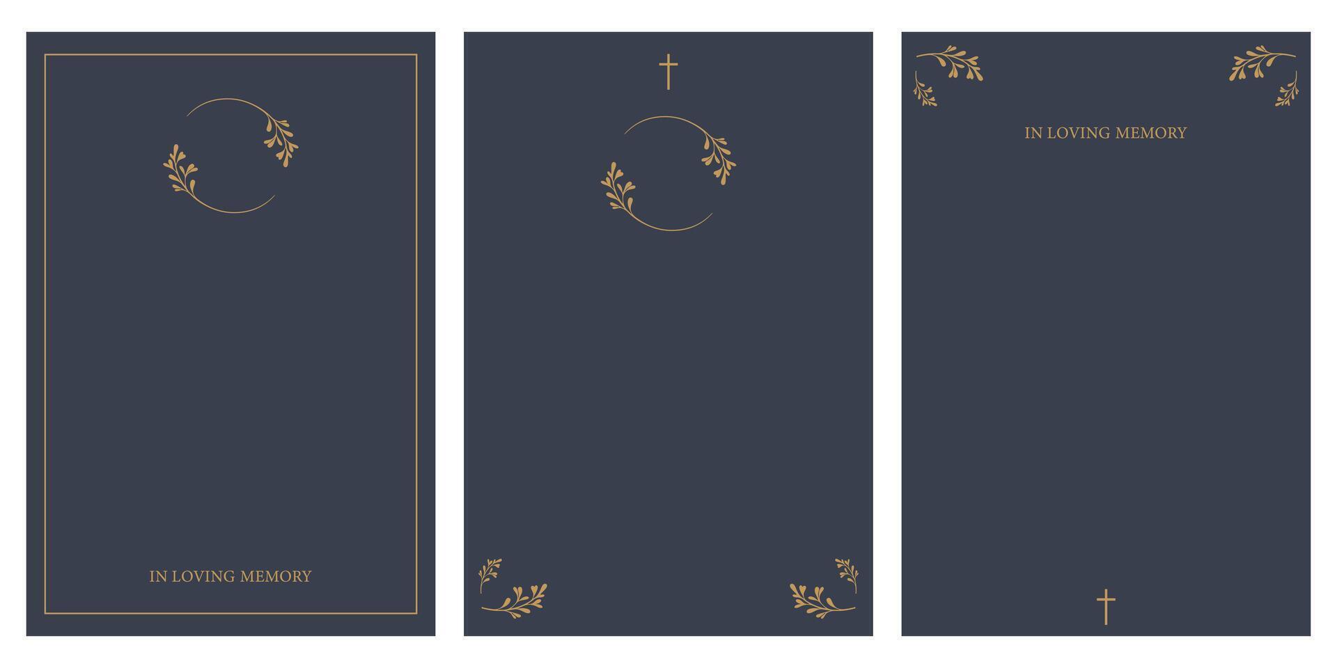 Set of funeral empty card. Funeral card with grey background vector