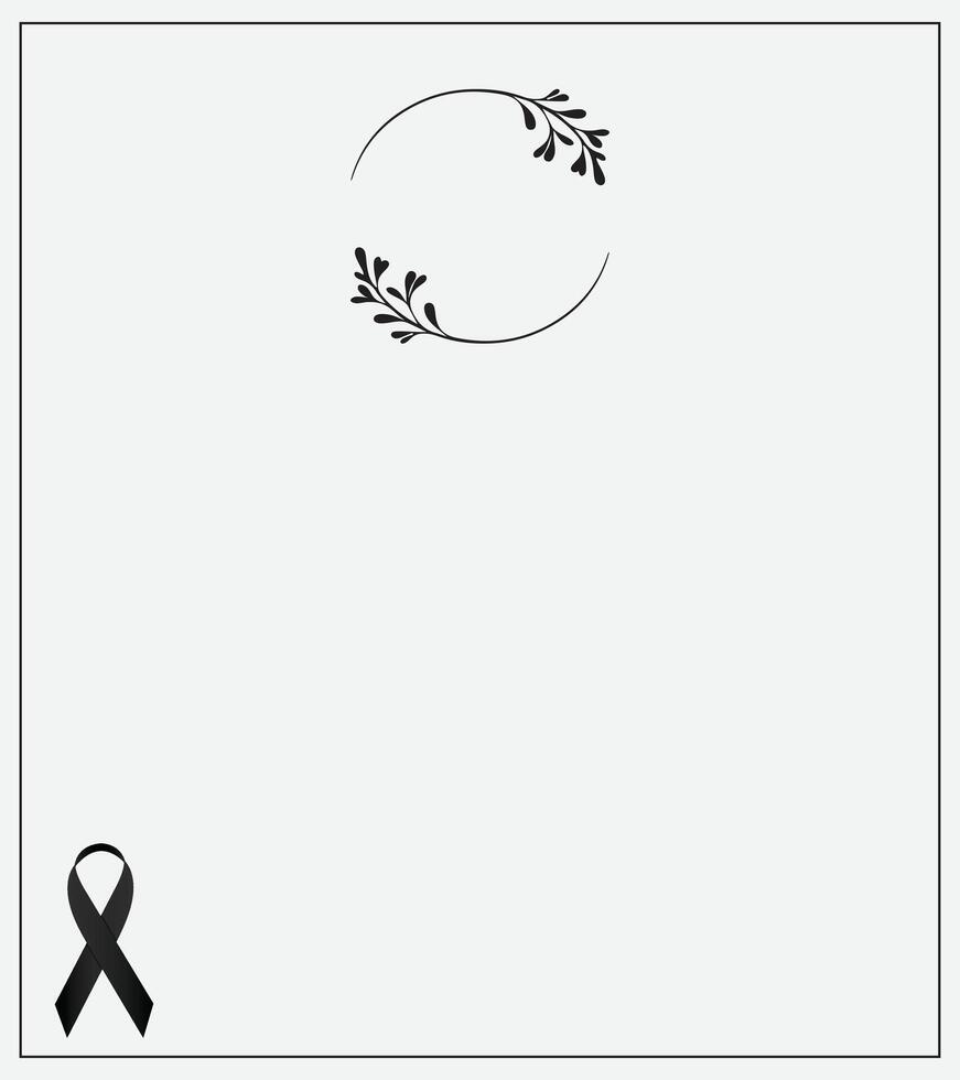 Funeral empty card. Empty card. Digital Funeral invitation with black frame for photo and leaves vector