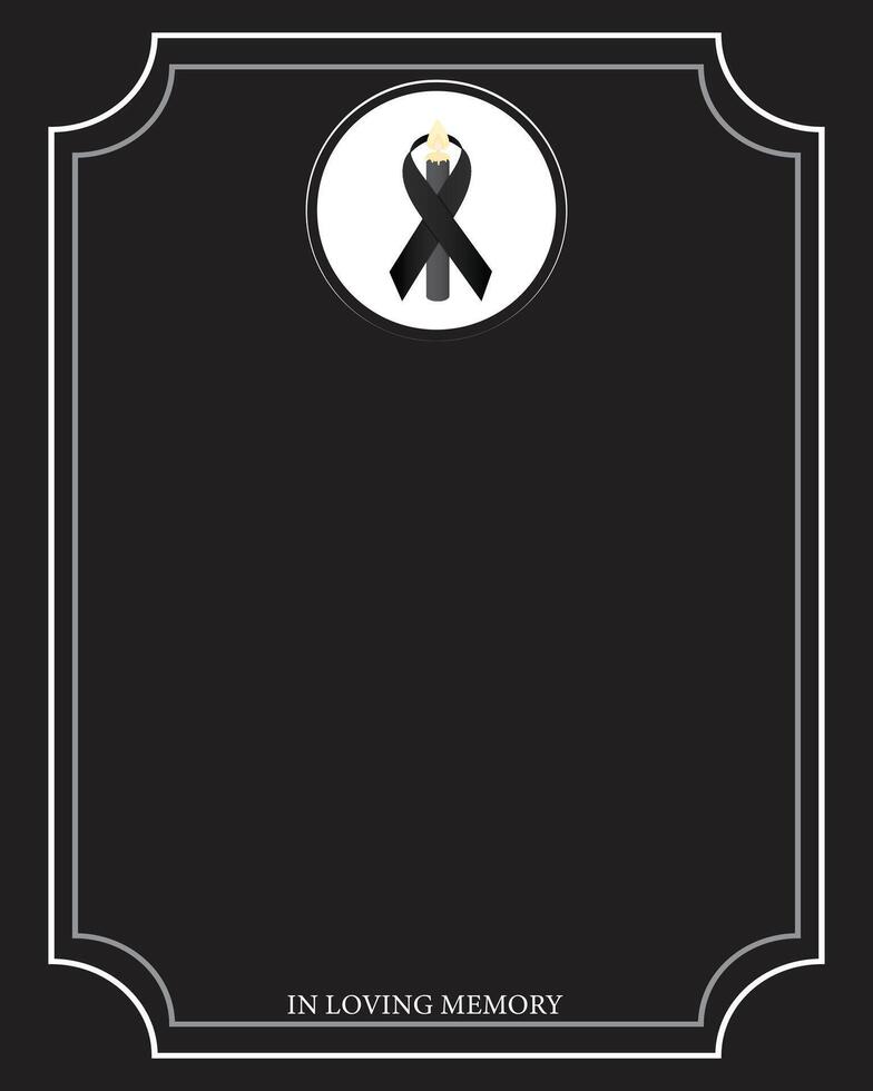Funeral empty card. Empty card. Digital Funeral black ribbon and candle vector