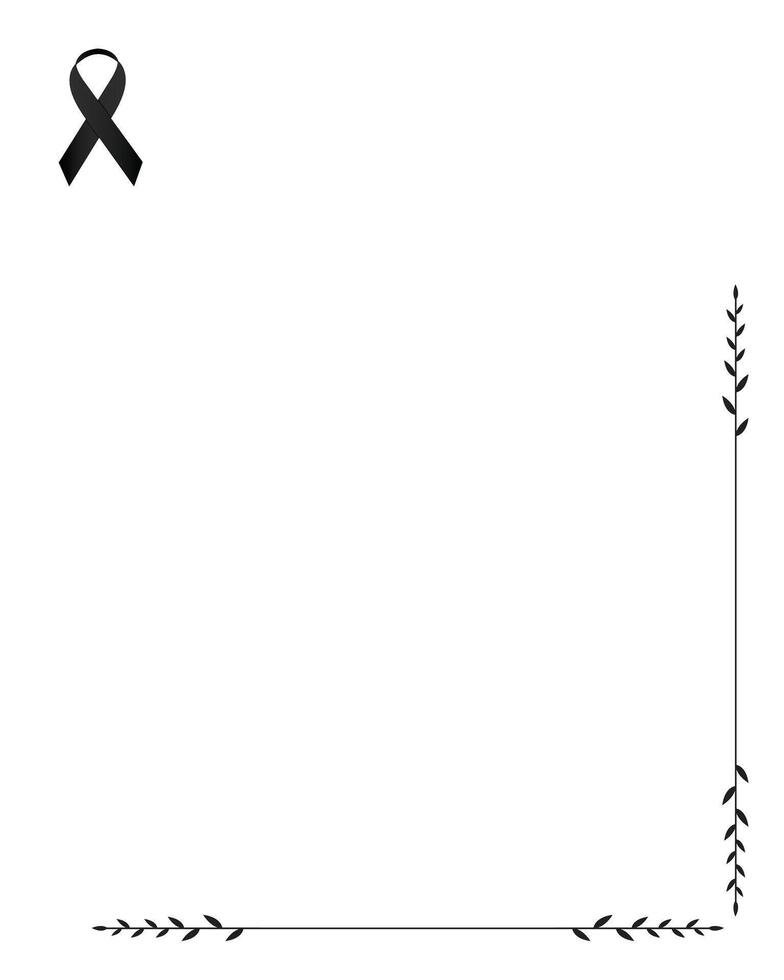 Funeral empty card. Empty card. Digital Funeral black ribbon and leaves vector
