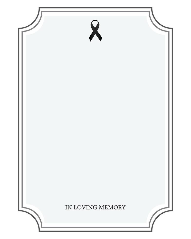 Funeral empty card. Empty card. Digital Funeral invitation with black frame and ribbon vector