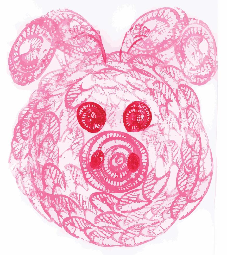 Pig art for kids monoprinting on paper and make graphic . vector