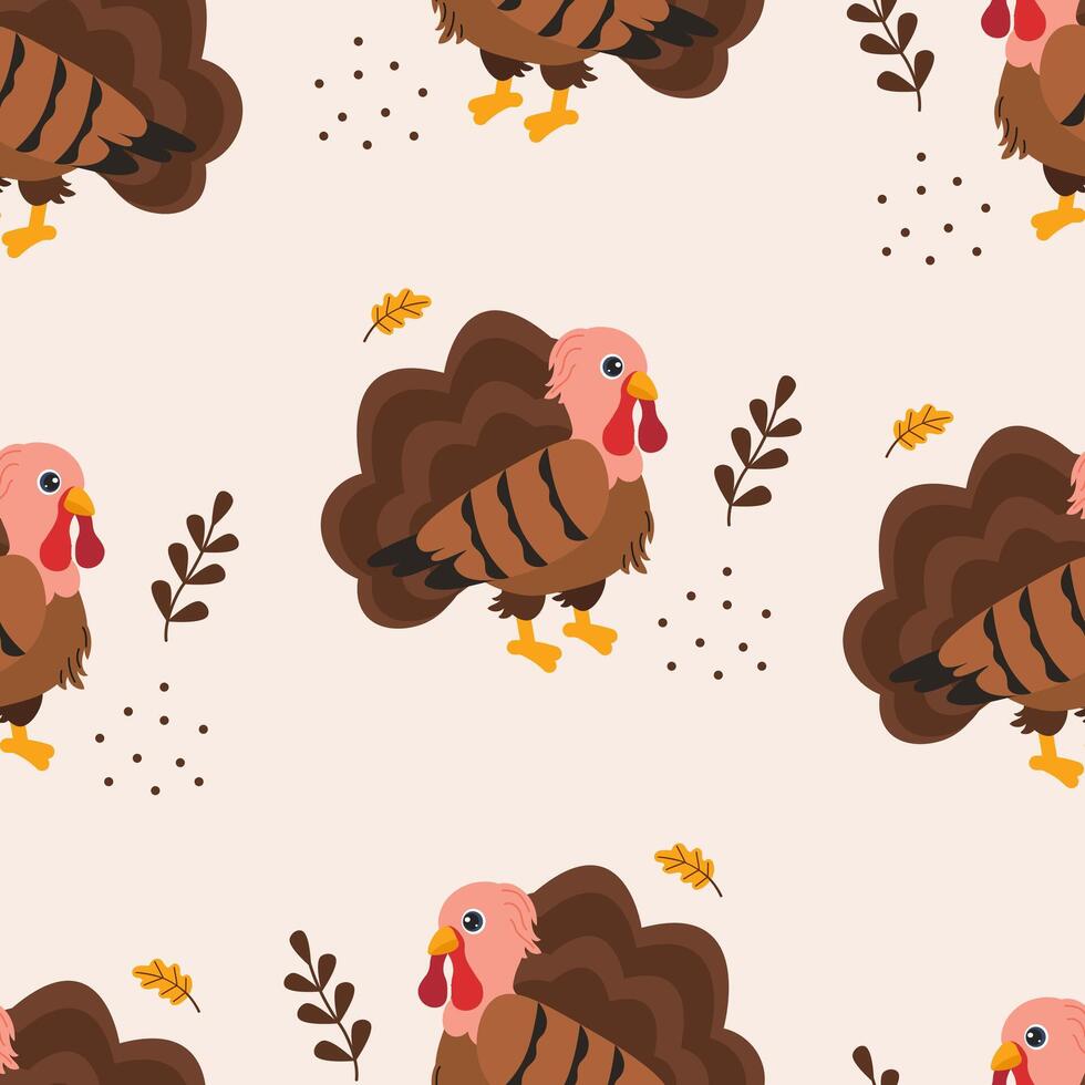 Colorful turkey pattern featuring autumn leaves perfect for seasonal decorations vector