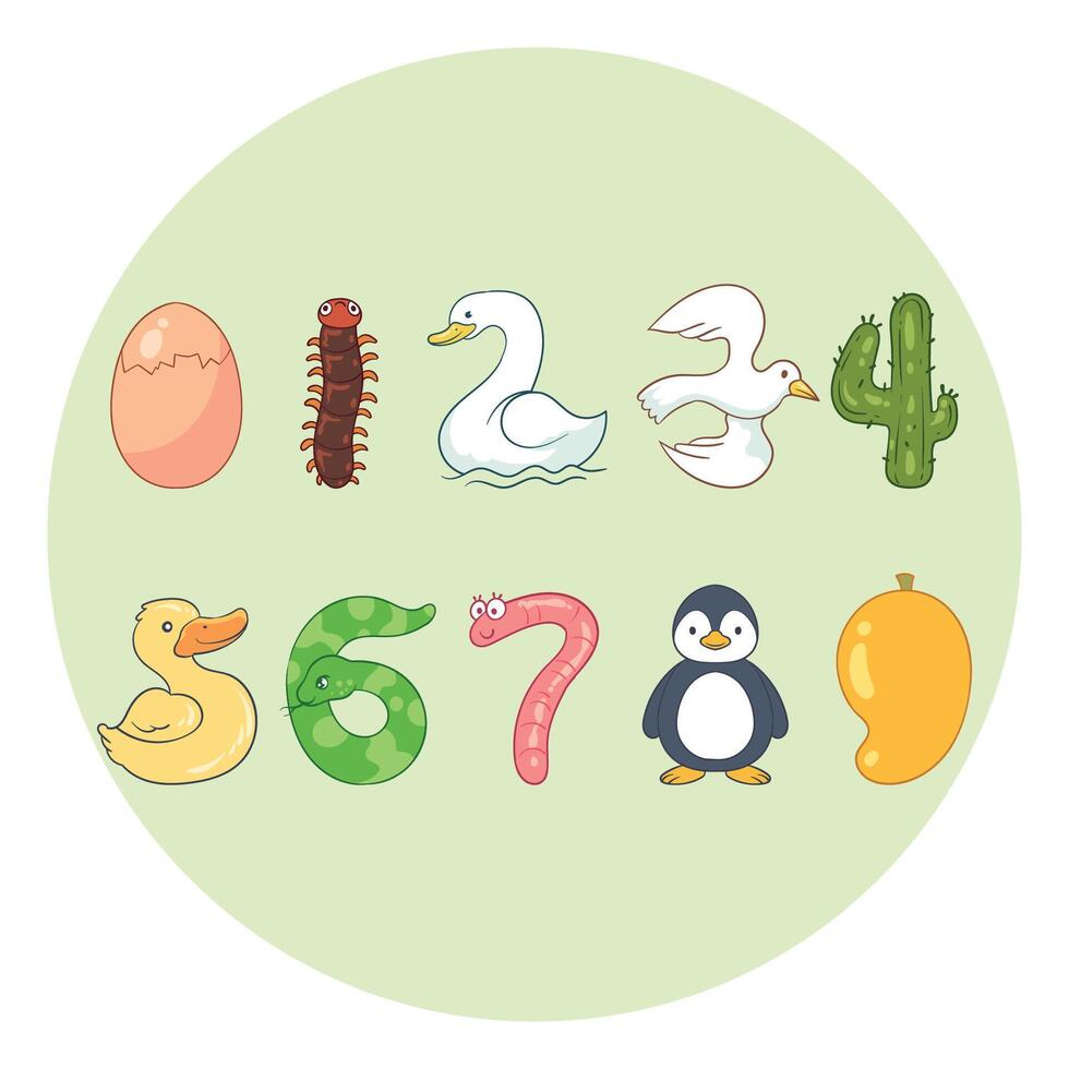 animal and plant numbers illustration vector