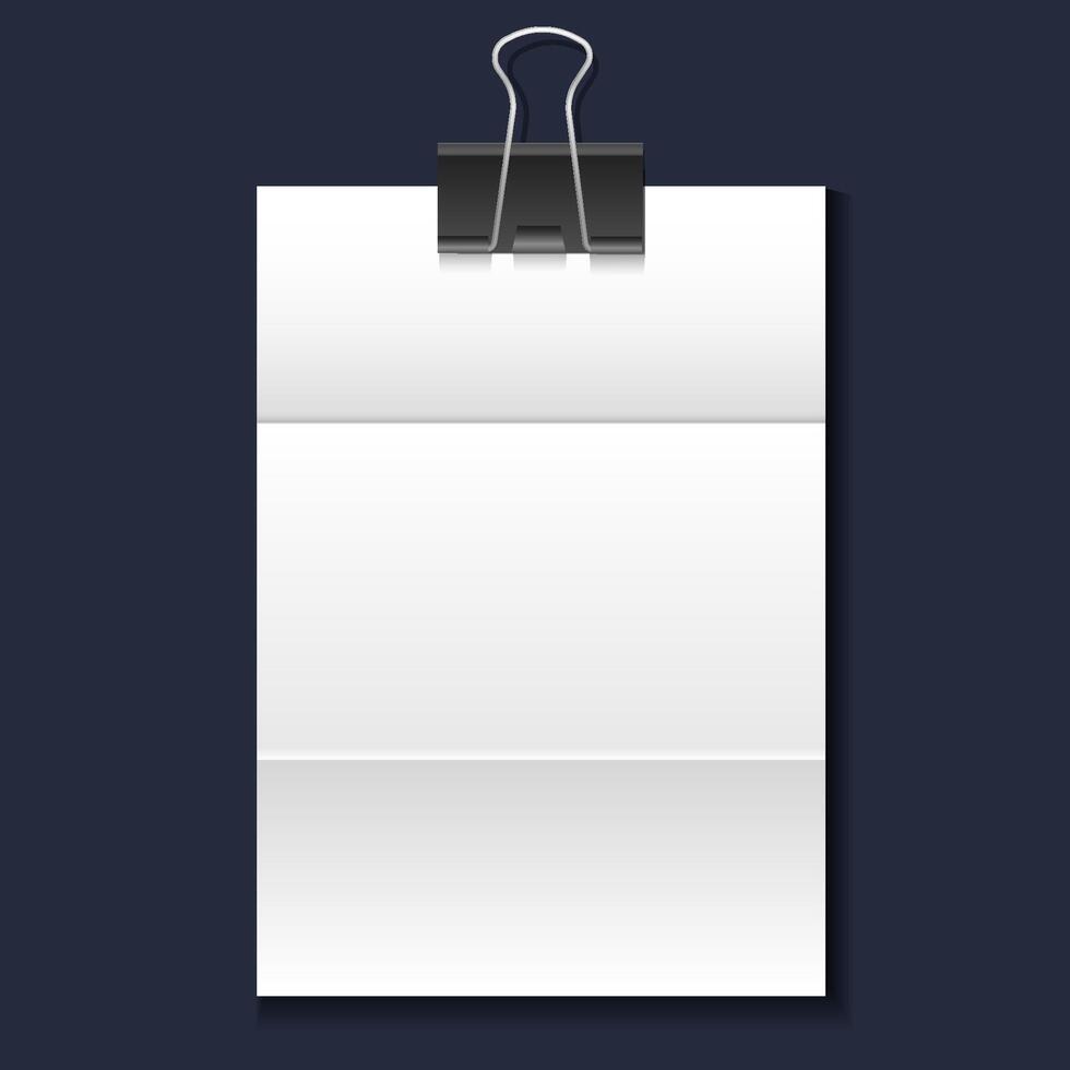 White folded paper set and paperclip vector