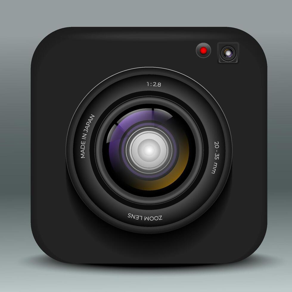 Black color photo camera icon vector