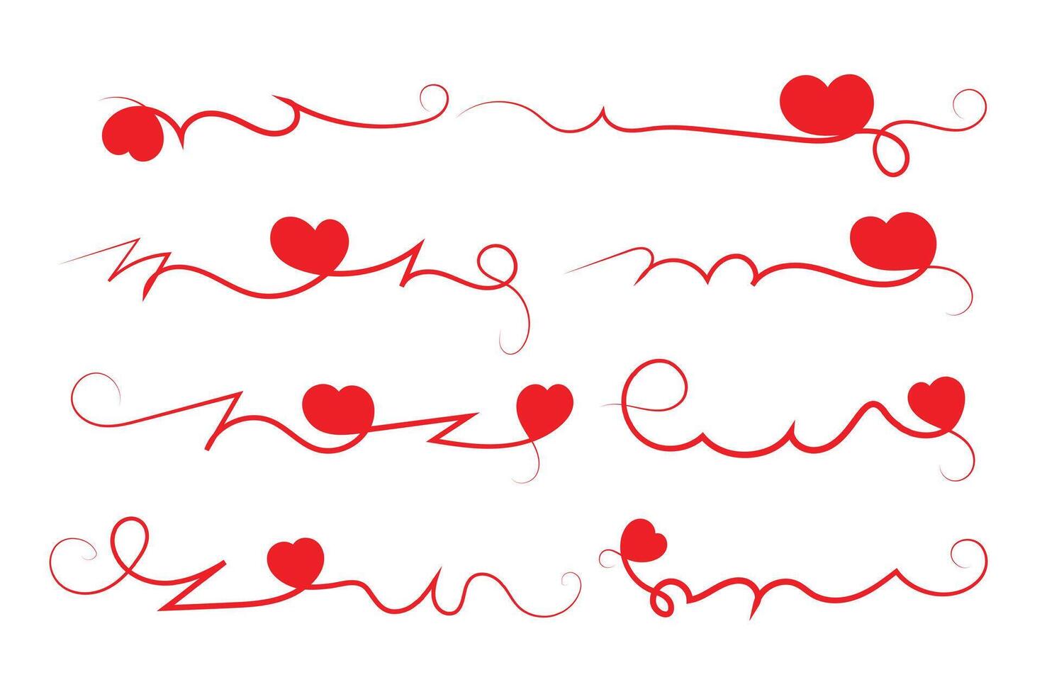 Valentine's day red hearts calligraphy swirls vector