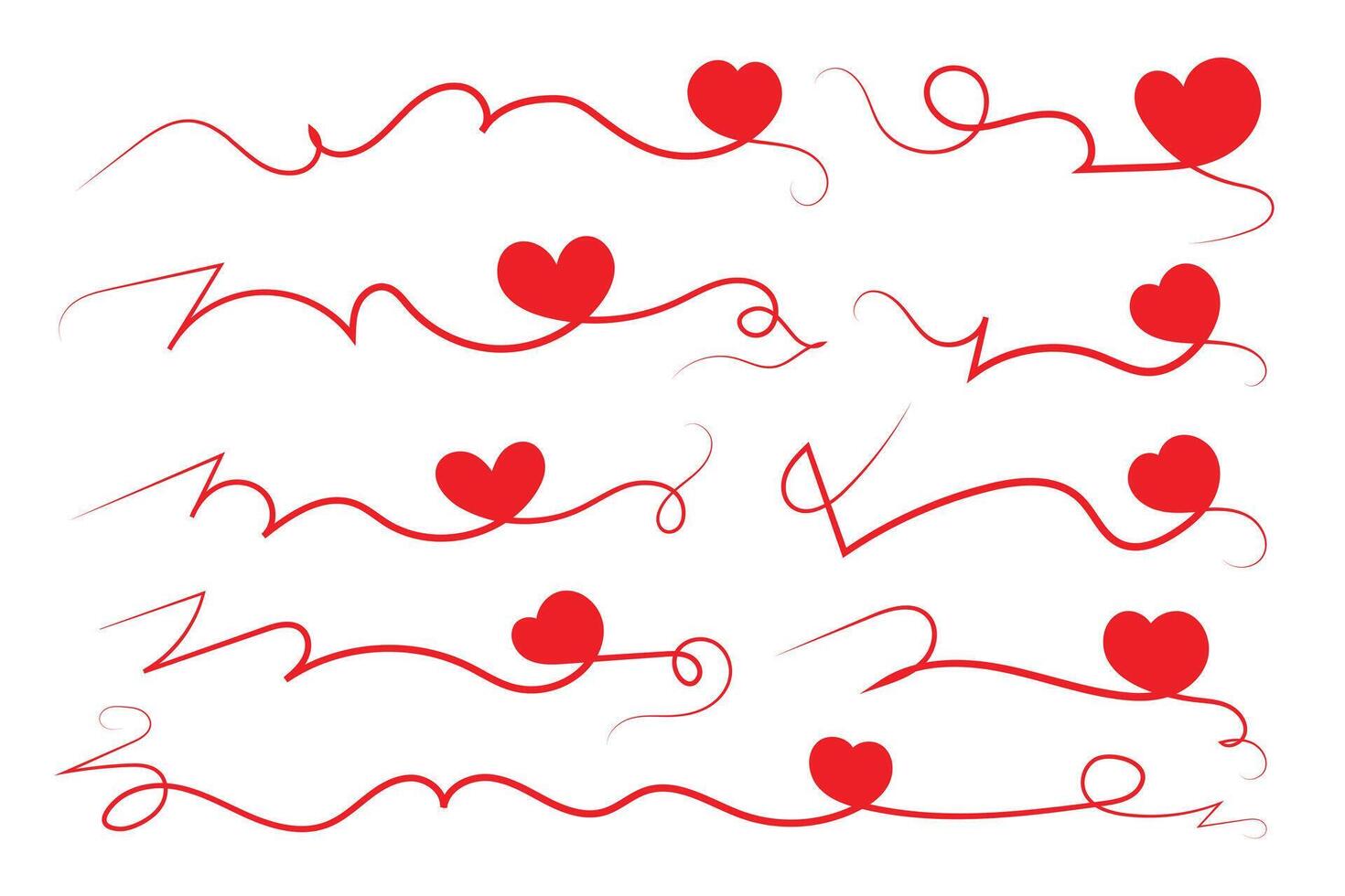 red hearts swirls design elements vector