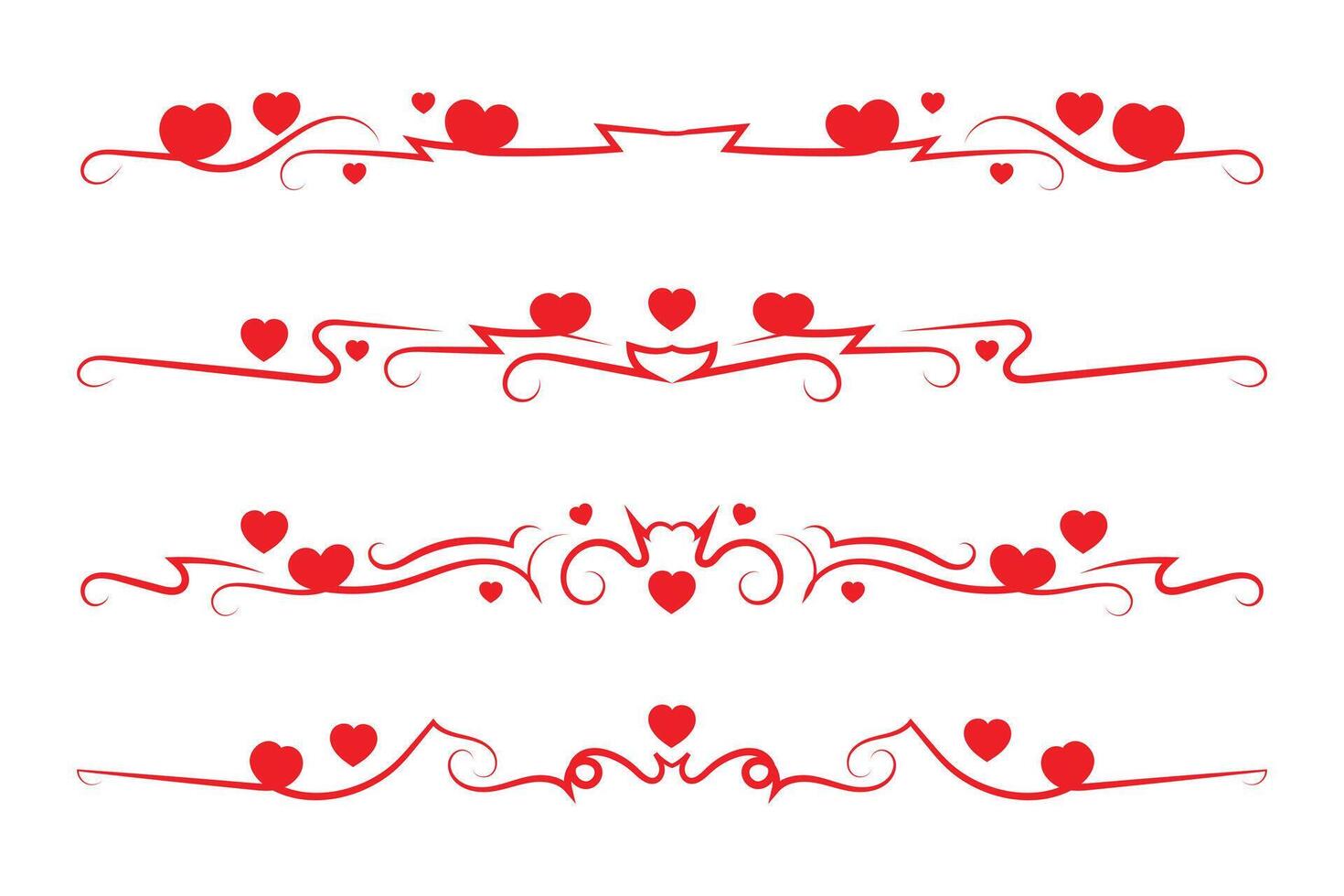 Red hearts borders swirls vector