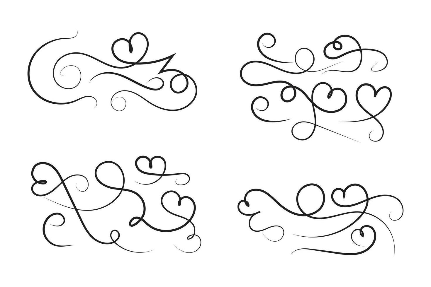 A set hearts swirls line design elements vector