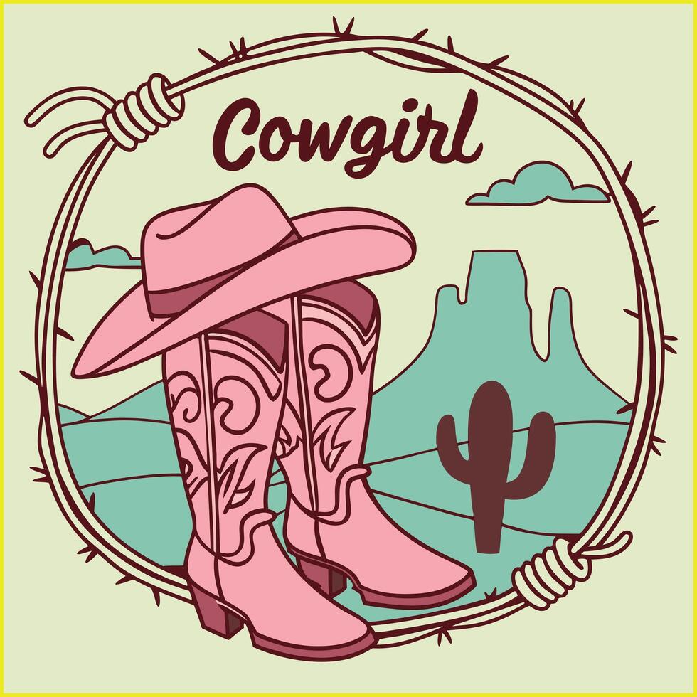 Cowgirl Boots and Hat Graphic vector