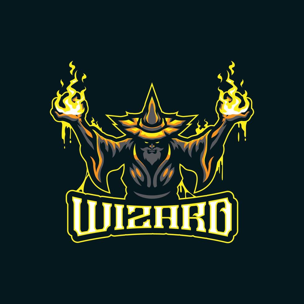 Wizard mascot logo design . Angry wizard illustration with fire in hand. vector