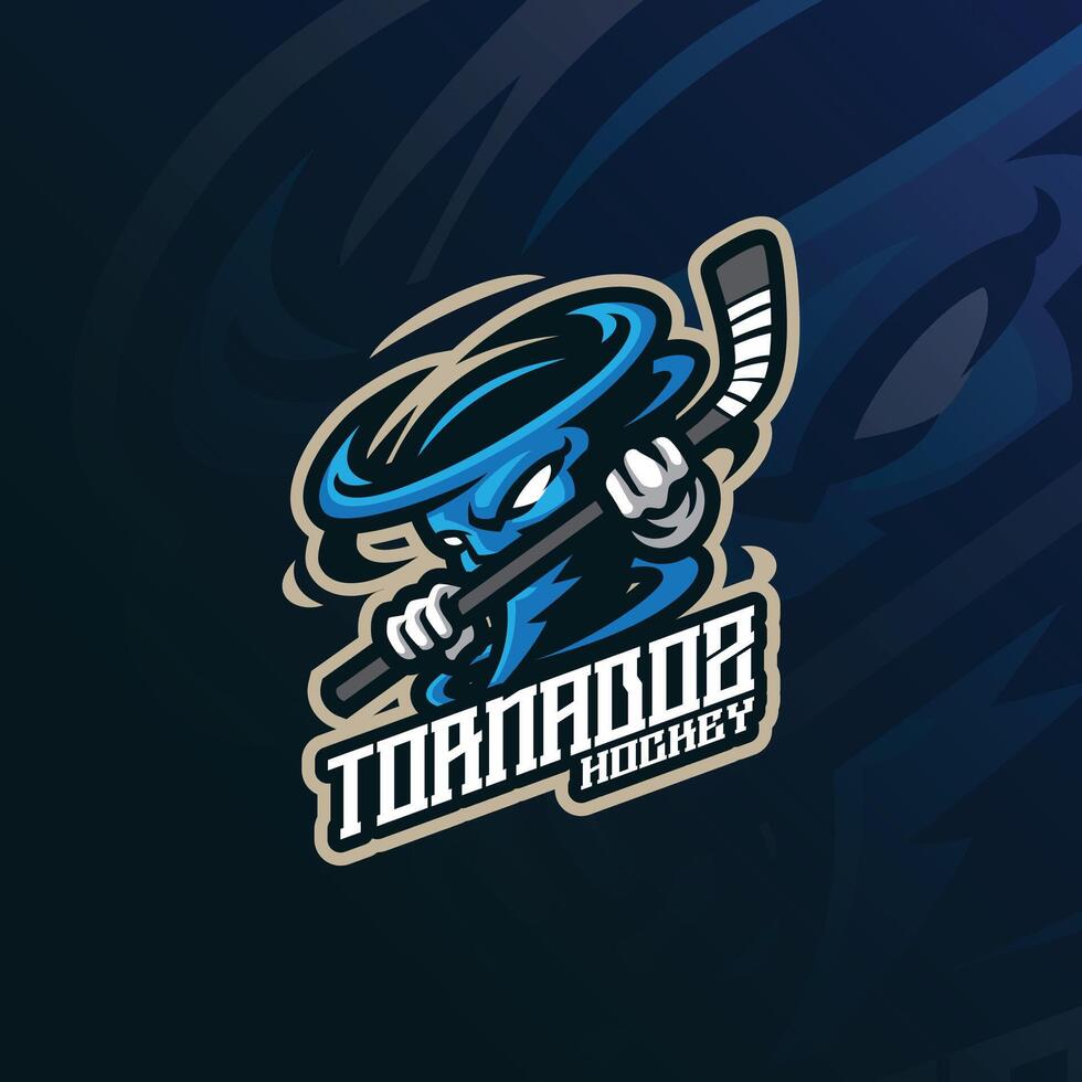 Tornado mascot logo design with modern illustration concept style for badge, emblem and t shirt printing. Tornado hockey illustration for sport team. vector