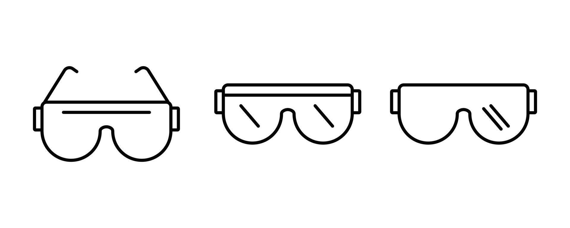 set of Safety glasses icon in black flat shape, Safety glasses for Industrial worker, Simple eyewear illustration. vector