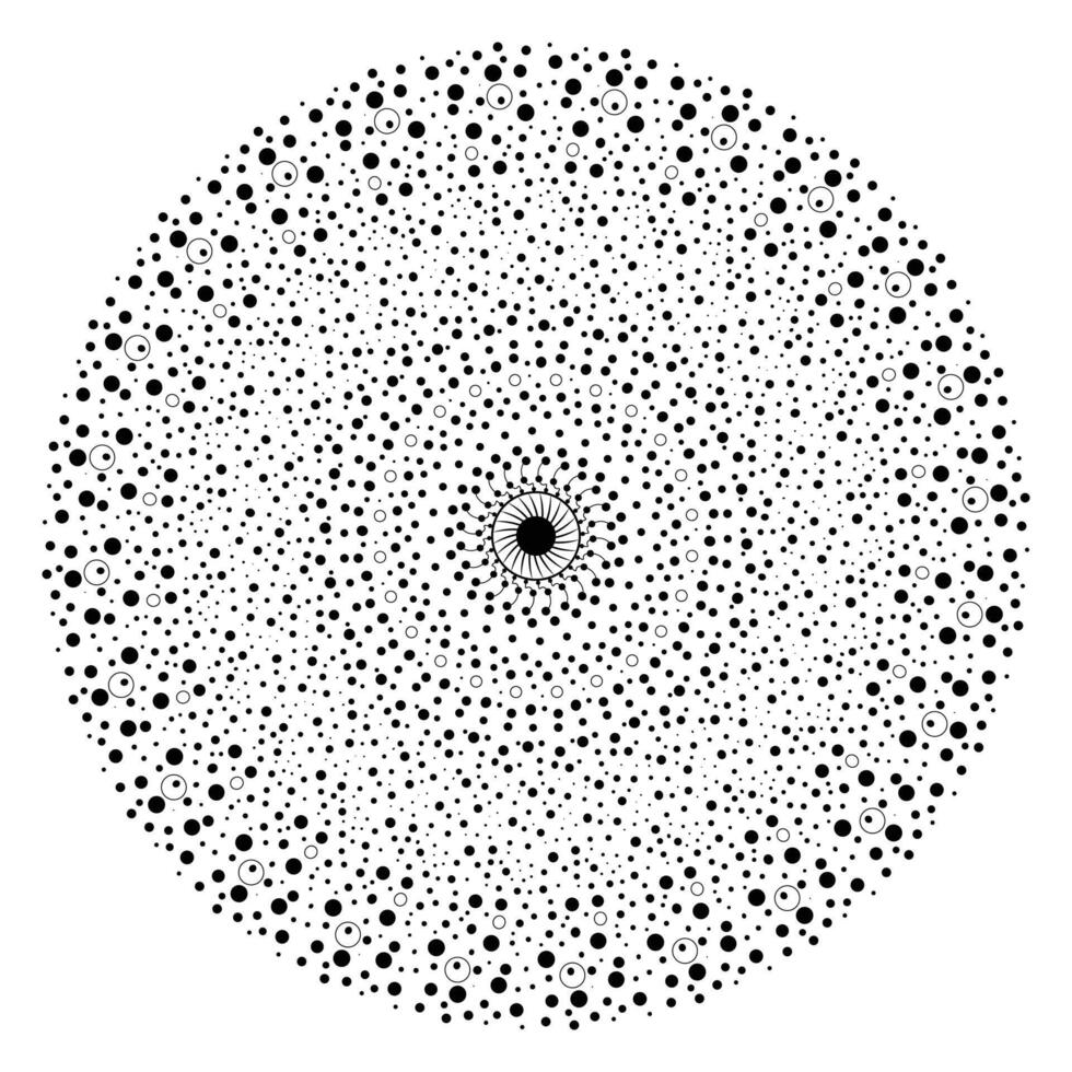 Abstract polka doted spiral mandala in black and white vector