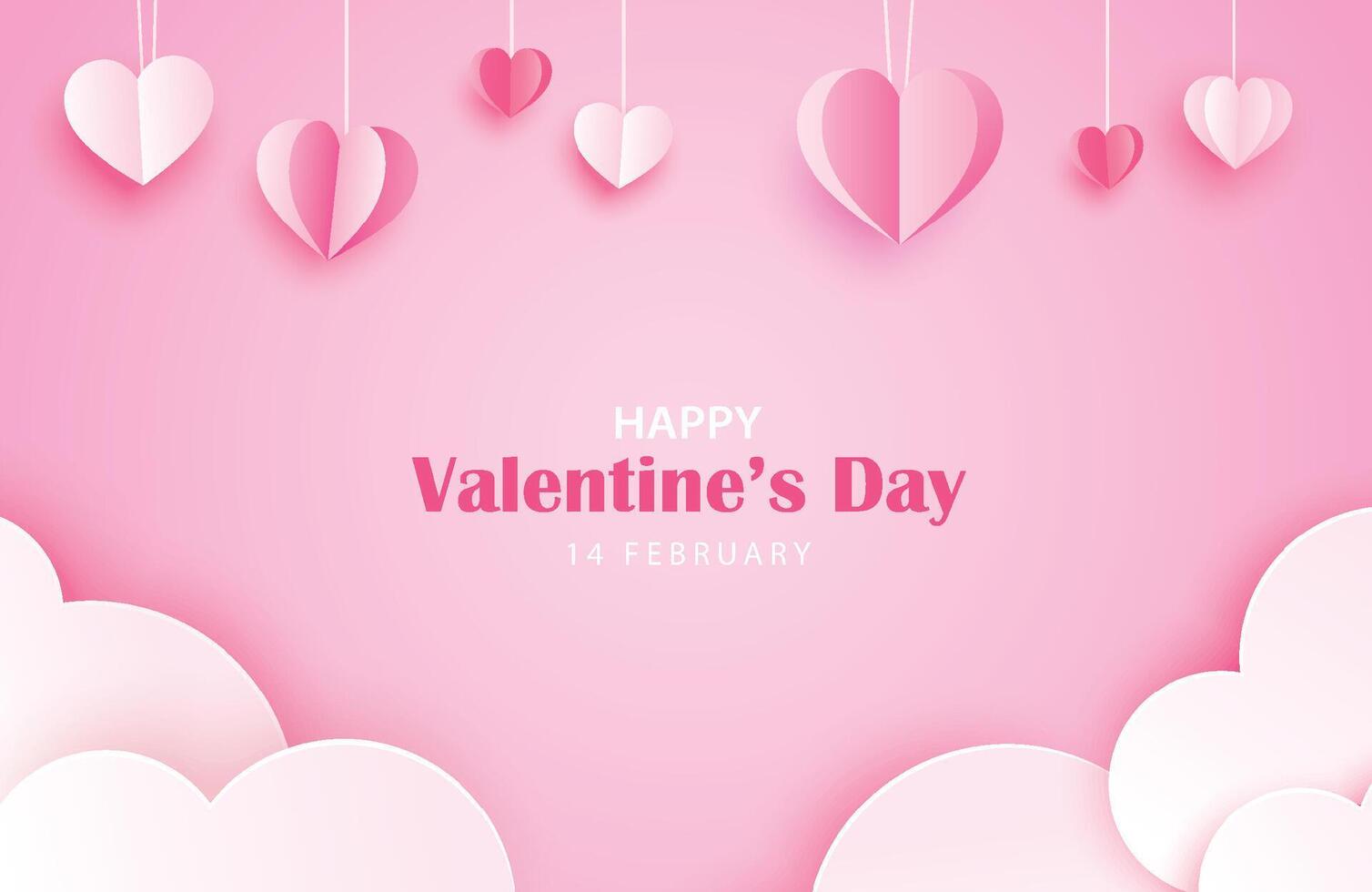 Valentines day greeting card banner template with heart and cloud on pink background. vector