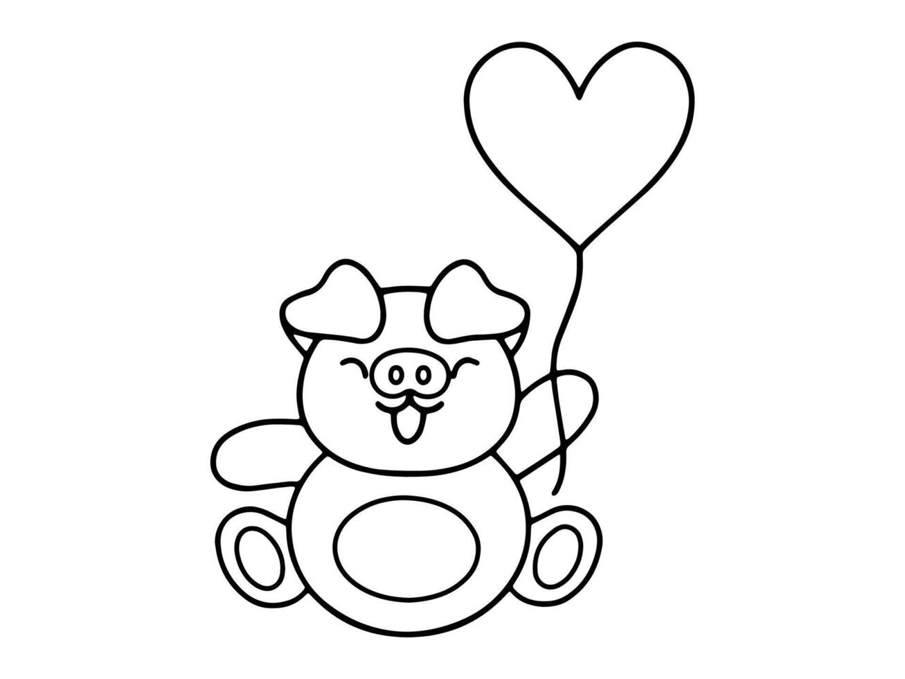 Valentines Day Pig Holding Balloon Line Art vector