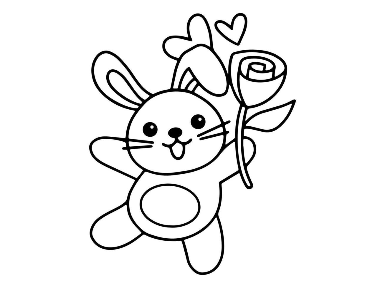 Valentine Day Rabbit Holding Rose Outline vector