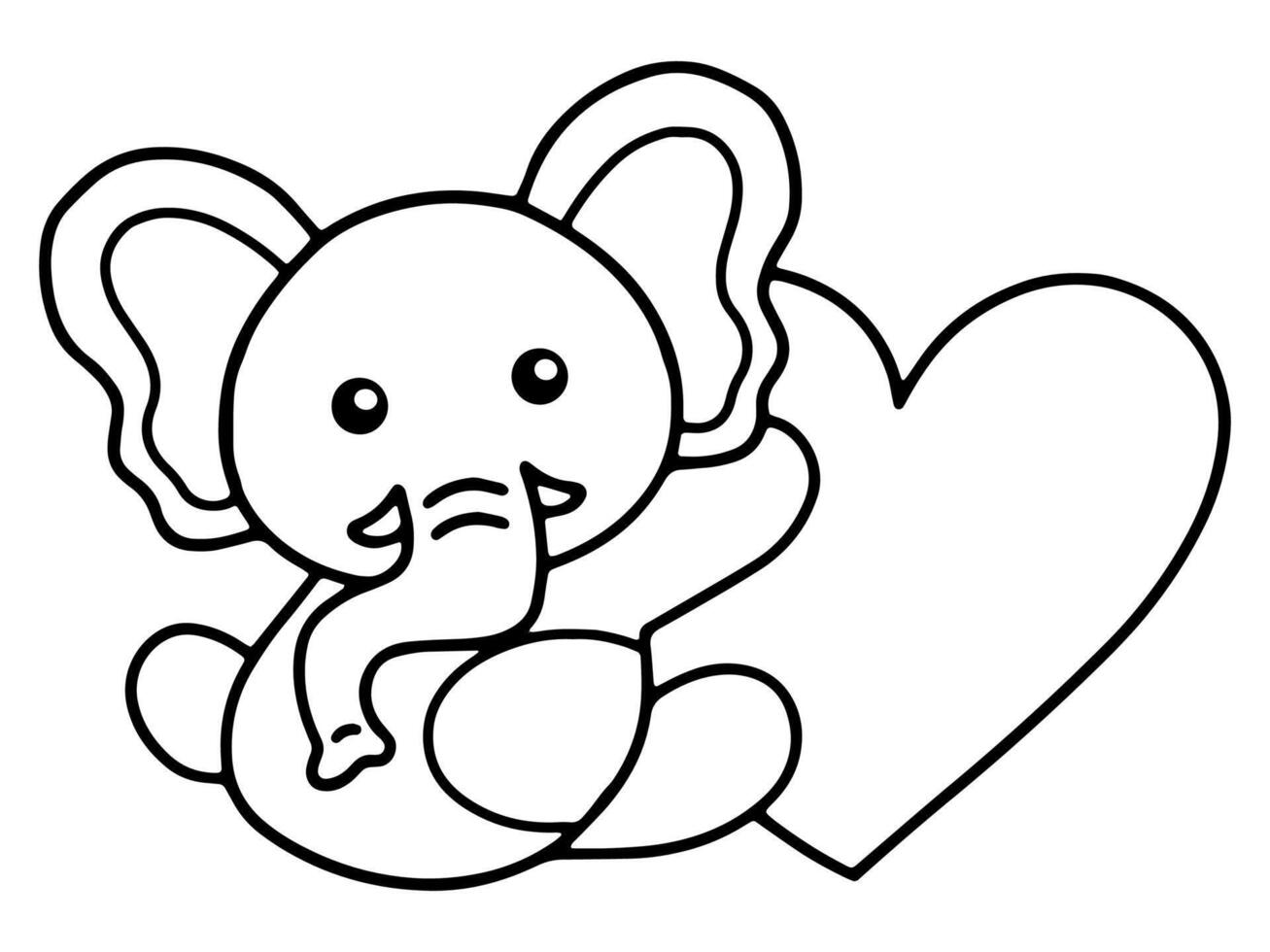 Valentine Day Elephant Holding Heart Black and White vector