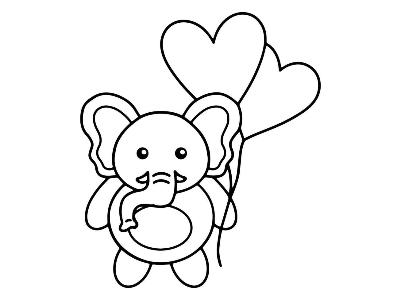 Valentines Day Elephant Holding Balloons Outline vector
