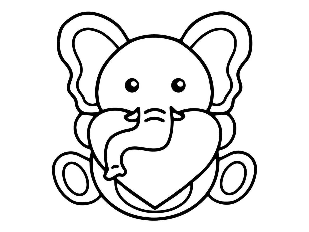 Valentine Day Elephant Holding Heart Line Art vector
