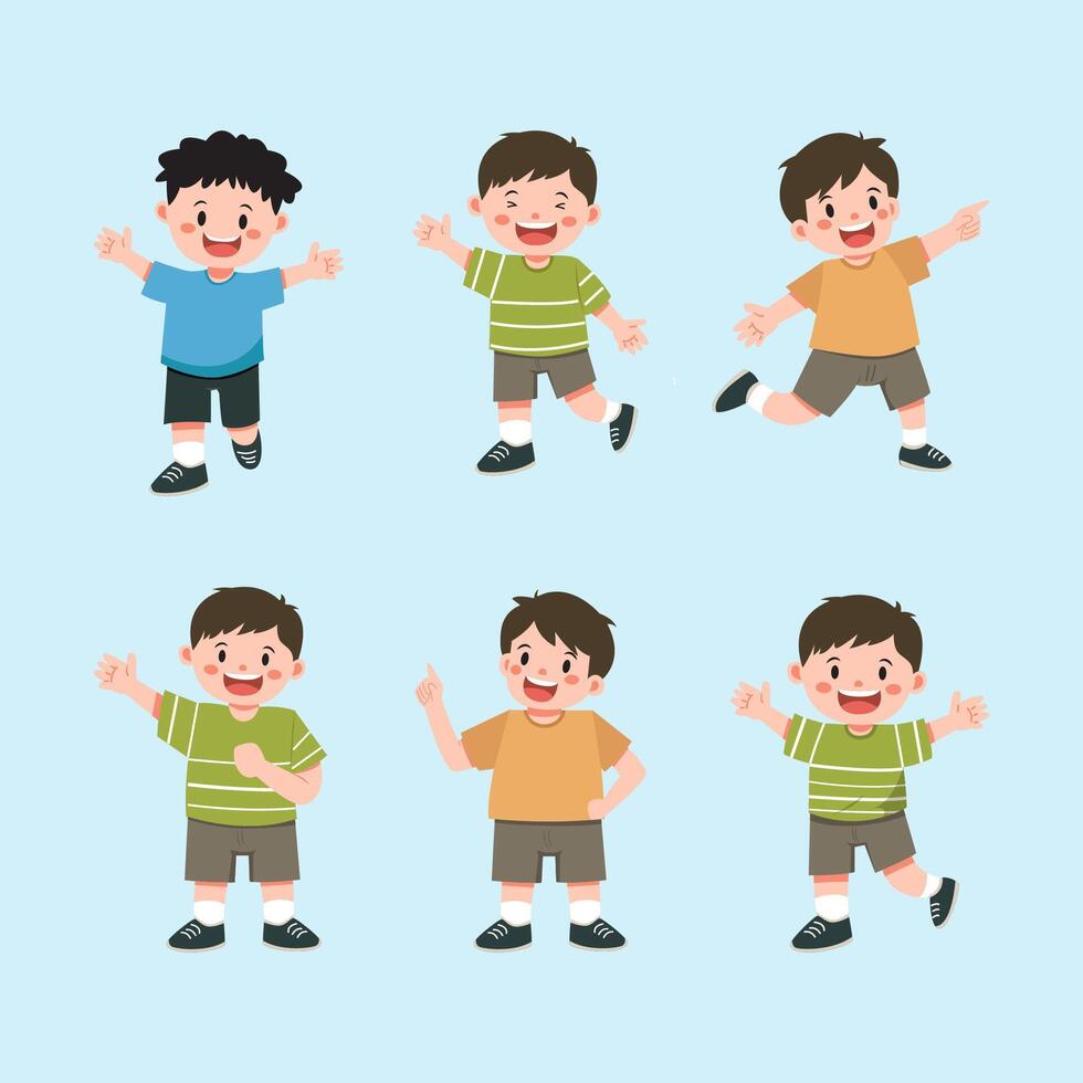 Set of Children boys pose and Activity vector