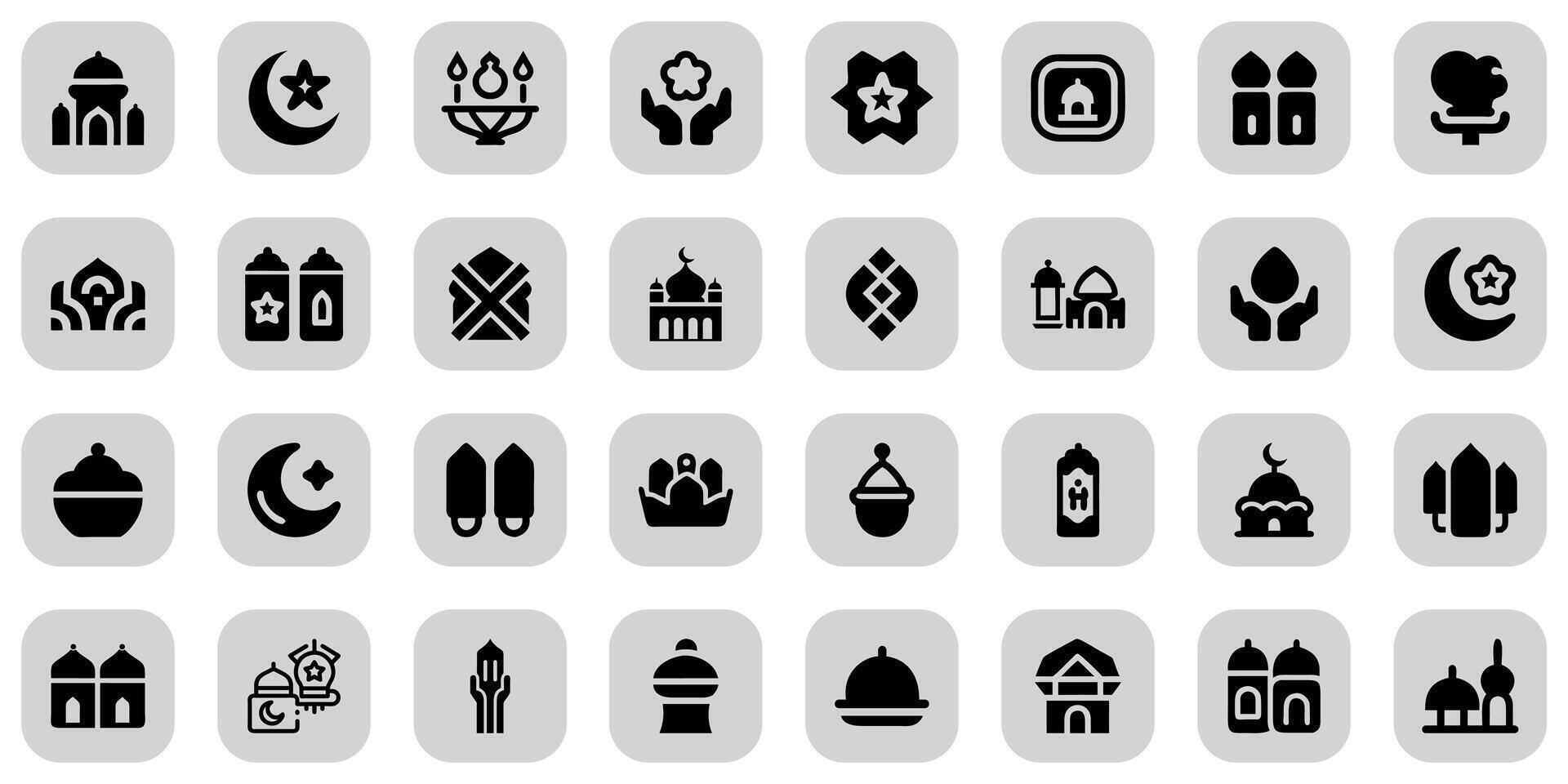 Modern Flat Design of Islamic Icon Set for Ramadan and Eid Celebrations vector