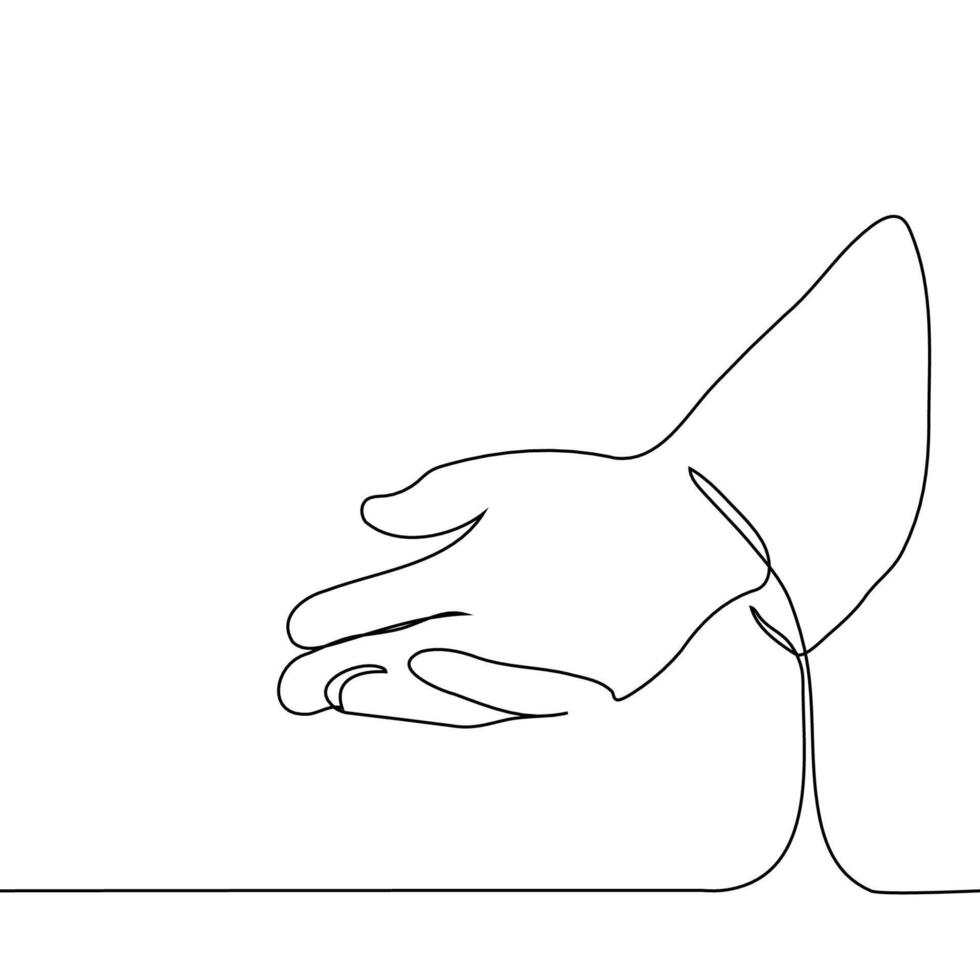human hand outstretched with palm up - one line art . concept request vector