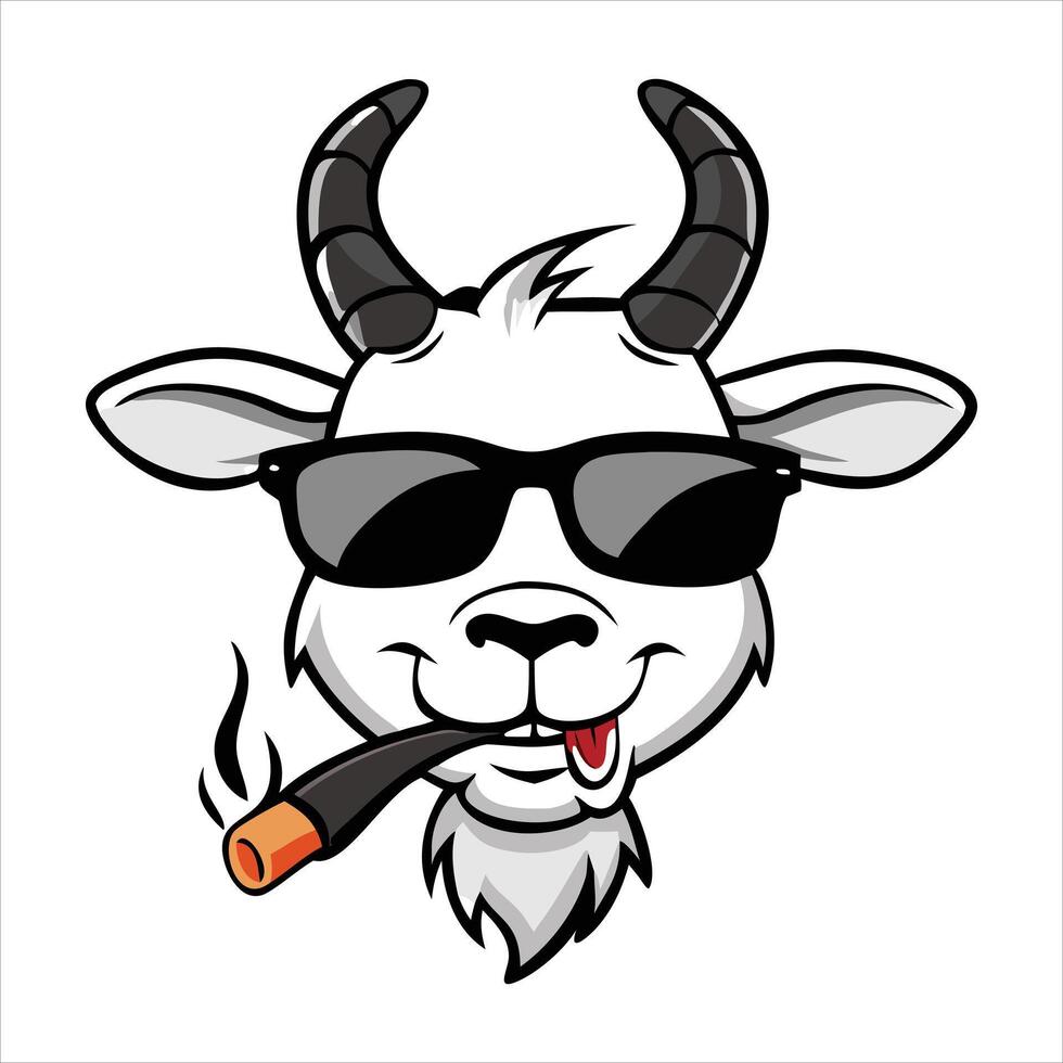 cool goat character with shades and cigar black vector