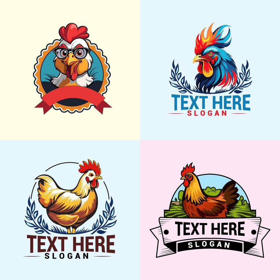 four different logos for chicken and eggs vector