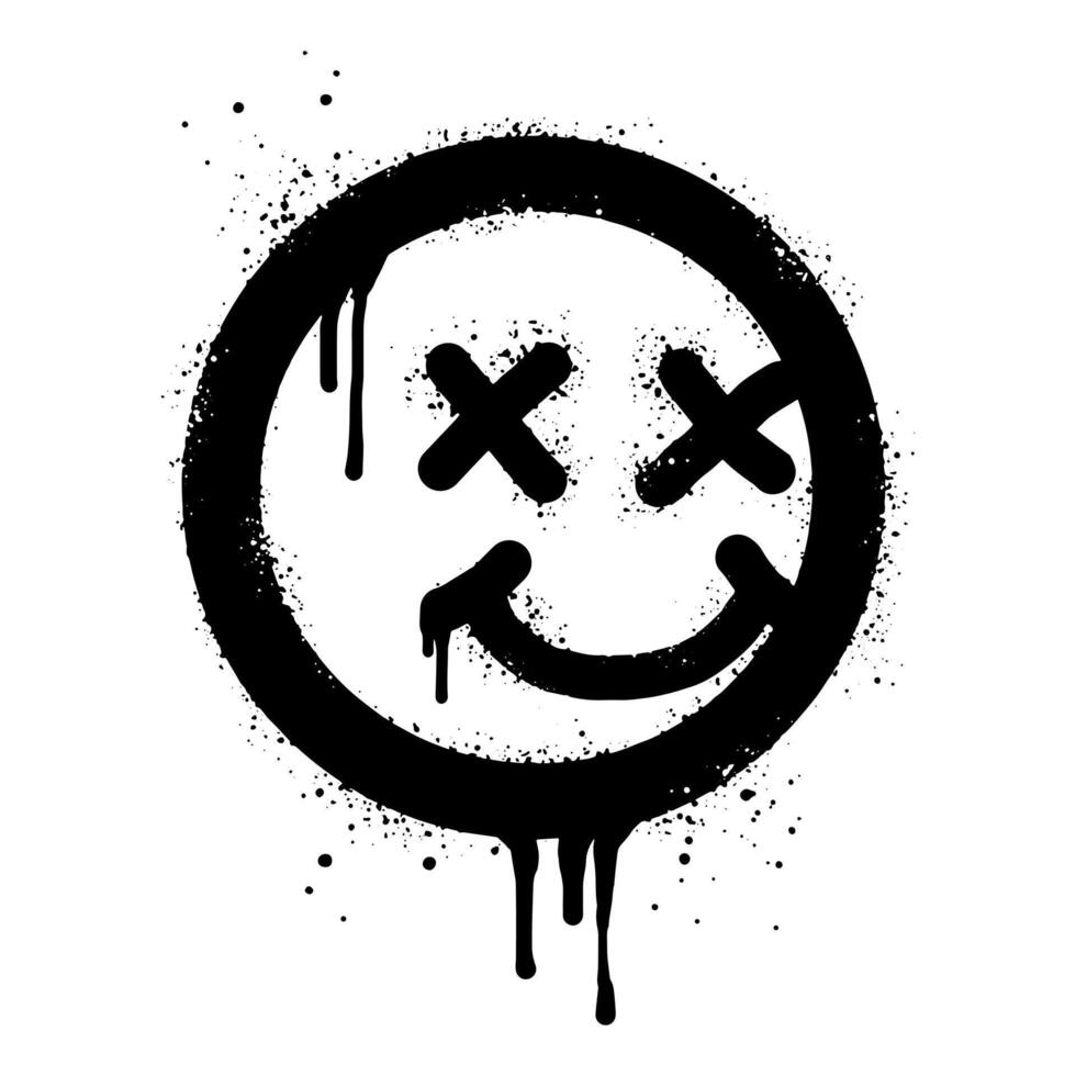 smiling face emoji character. Spray painted graffiti smile face vector