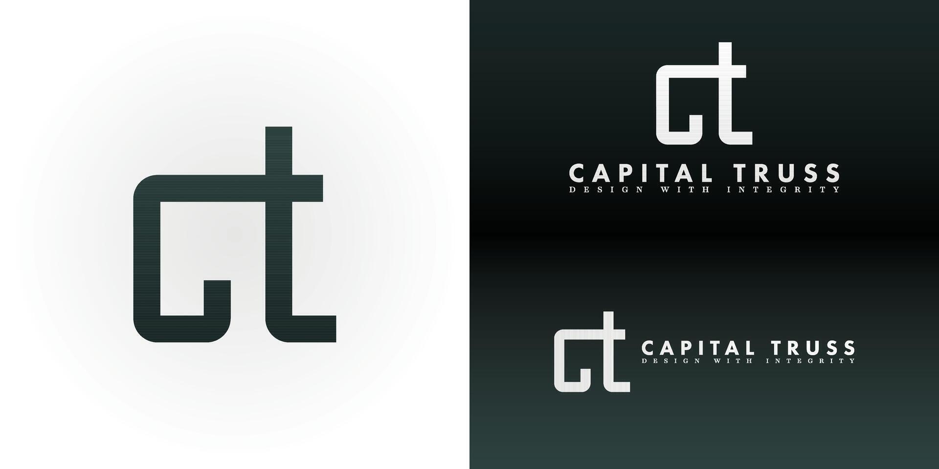 The dynamic logo design features the initials CT elegantly intertwined, creating a unique and visually striking symbol that evokes a sense of stability, precision, and innovation. for construction vector