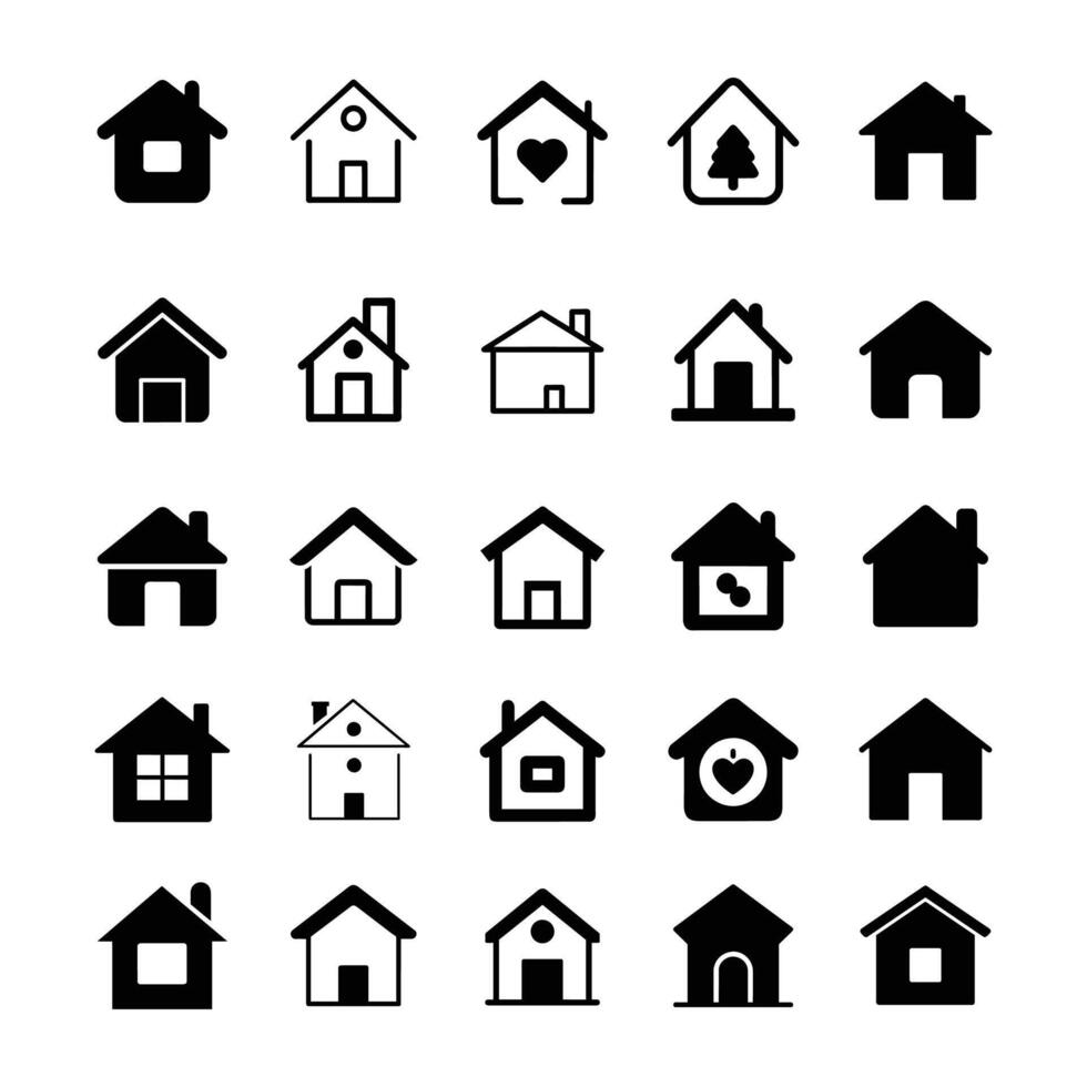 Collection home icons House symbol Set of real estate objects and houses black icons vector