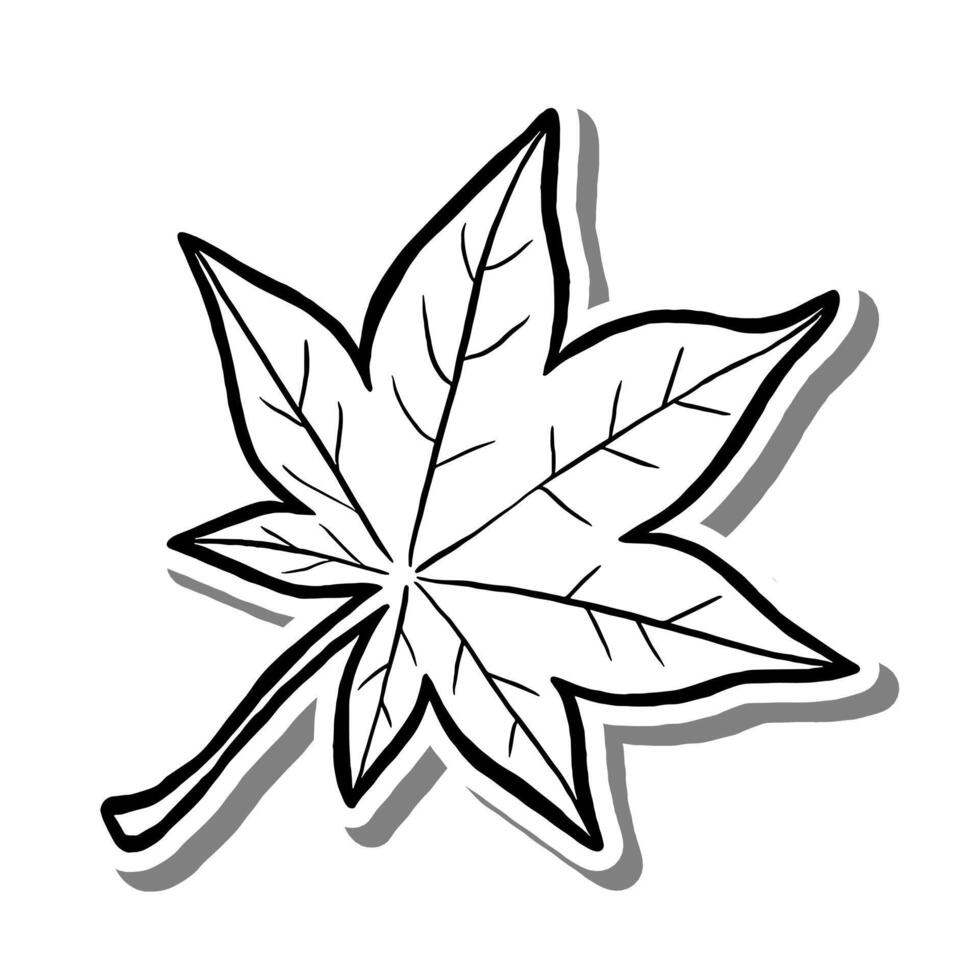 Maple Leaf on white silhouette and gray shadow. Hand drawn cartoon style. illustration for decorate and any design. vector